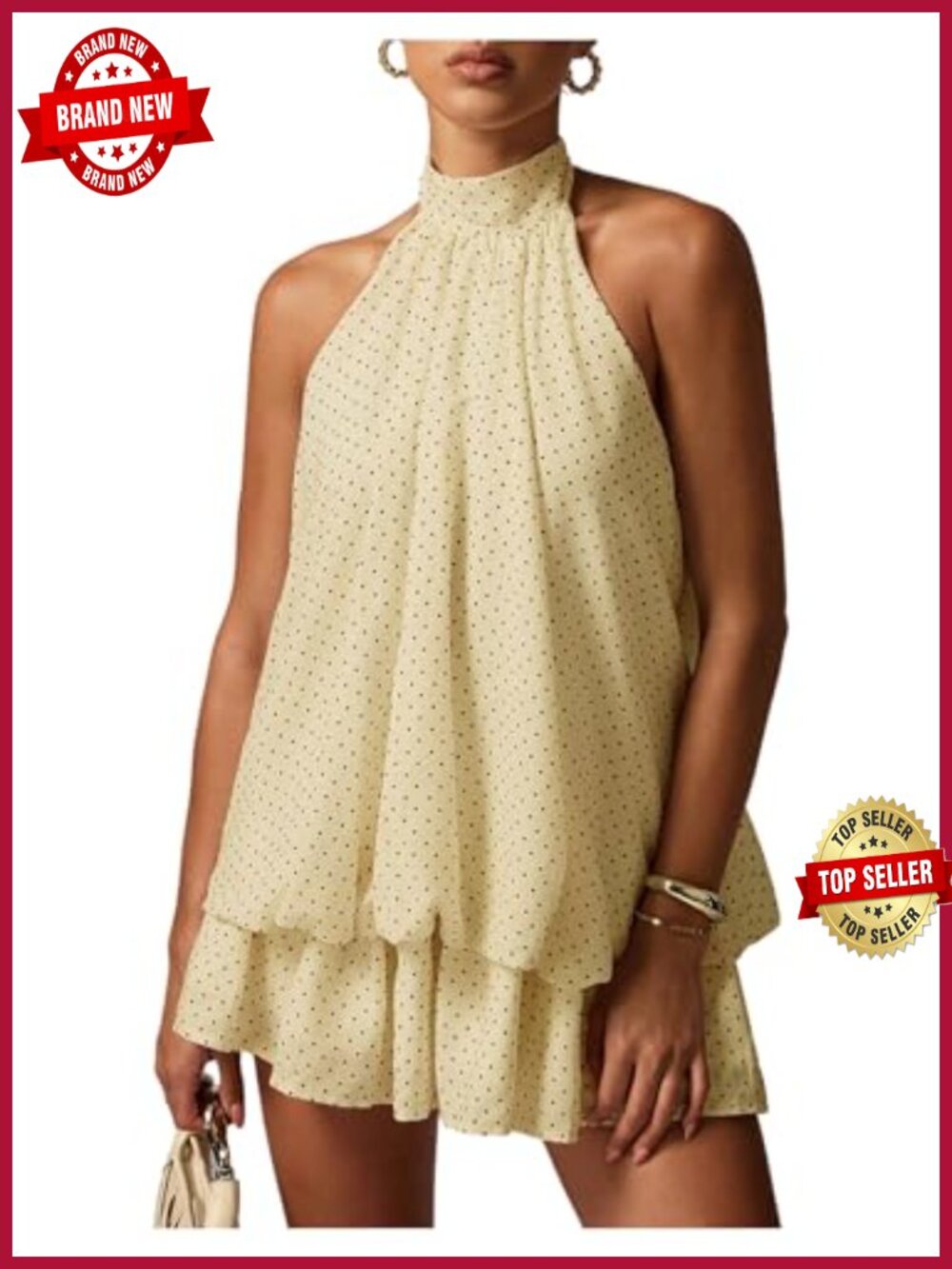 Polka Dots Halter Neck Backless Layered A-Line Mini Dress Summer Party